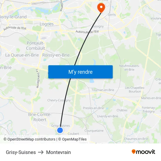Grisy-Suisnes to Montevrain map