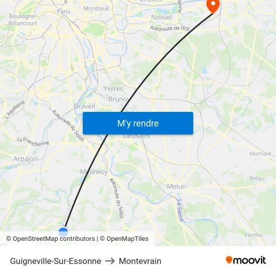 Guigneville-Sur-Essonne to Montevrain map