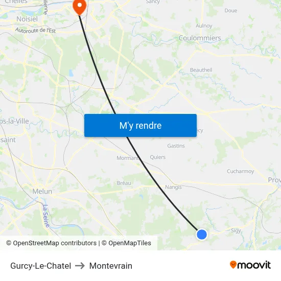 Gurcy-Le-Chatel to Montevrain map