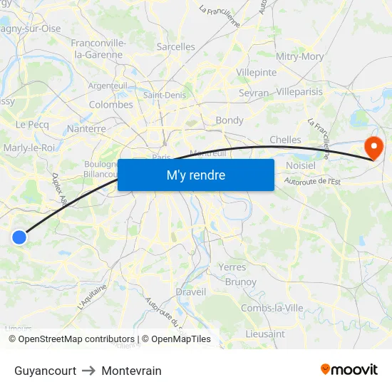 Guyancourt to Montevrain map
