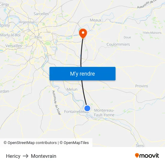 Hericy to Montevrain map