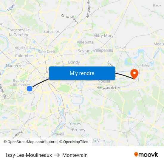Issy-Les-Moulineaux to Montevrain map