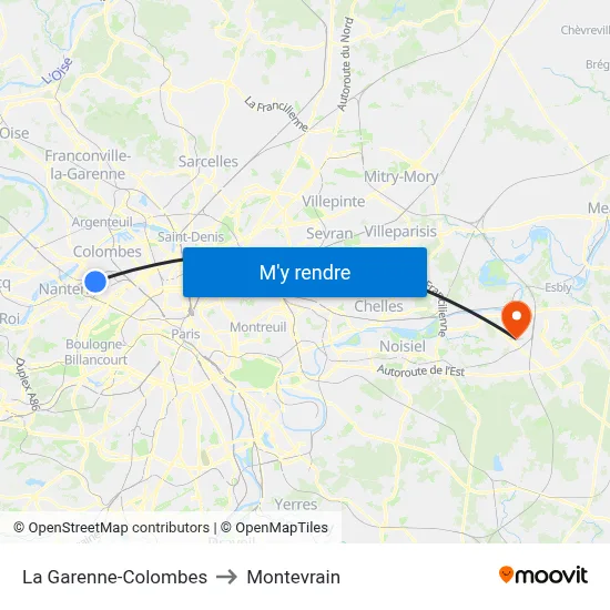 La Garenne-Colombes to Montevrain map