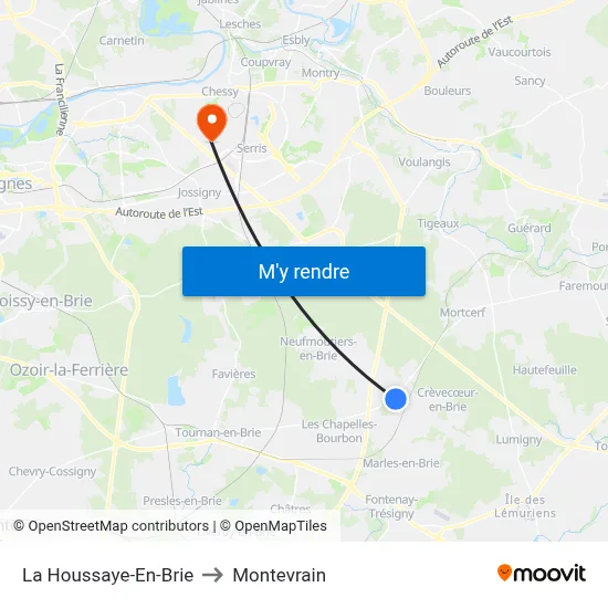 La Houssaye-En-Brie to Montevrain map