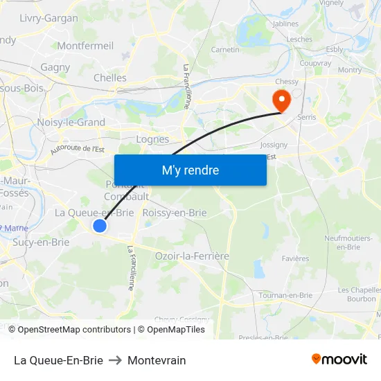 La Queue-En-Brie to Montevrain map