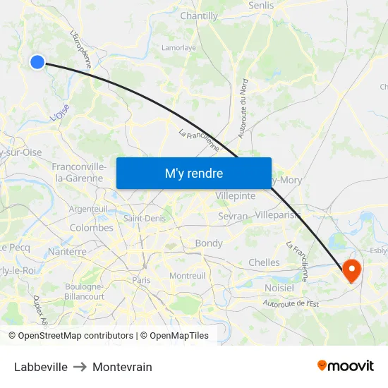 Labbeville to Montevrain map