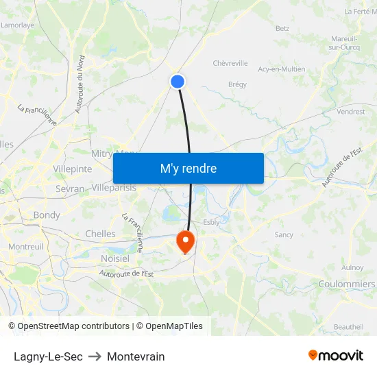 Lagny-Le-Sec to Montevrain map