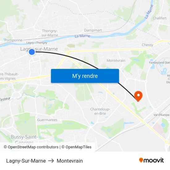 Lagny-Sur-Marne to Montevrain map
