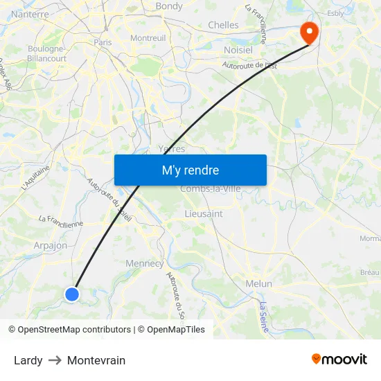 Lardy to Montevrain map