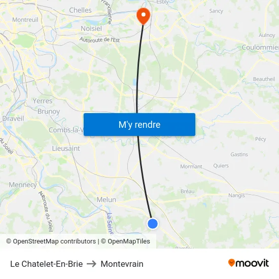 Le Chatelet-En-Brie to Montevrain map