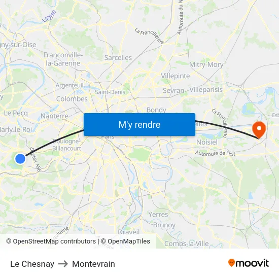 Le Chesnay to Montevrain map