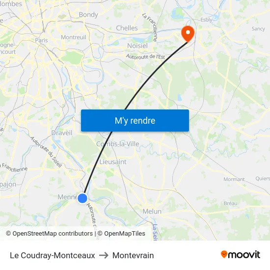 Le Coudray-Montceaux to Montevrain map