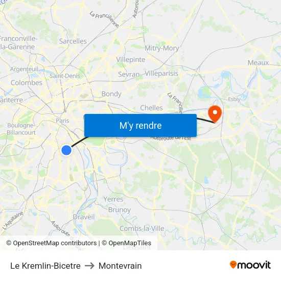 Le Kremlin-Bicetre to Montevrain map