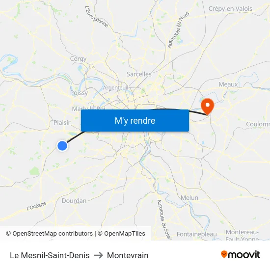 Le Mesnil-Saint-Denis to Montevrain map