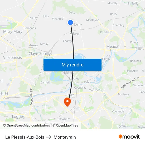 Le Plessis-Aux-Bois to Montevrain map