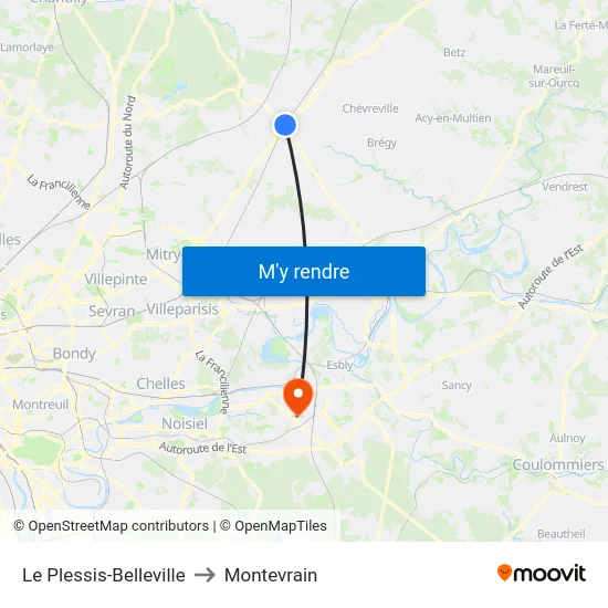 Le Plessis-Belleville to Montevrain map