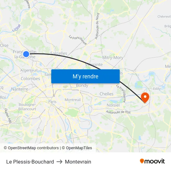 Le Plessis-Bouchard to Montevrain map
