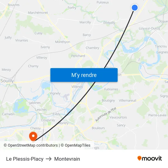 Le Plessis-Placy to Montevrain map