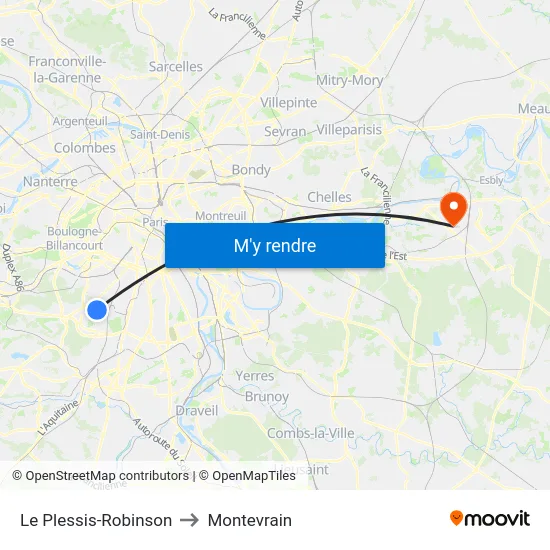 Le Plessis-Robinson to Montevrain map