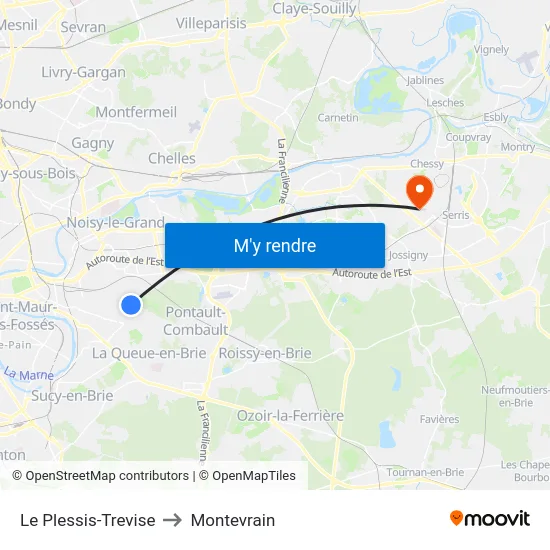 Le Plessis-Trevise to Montevrain map