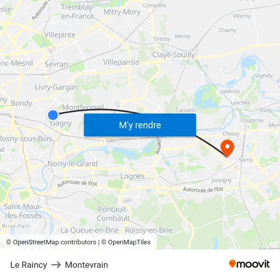 Le Raincy to Montevrain map