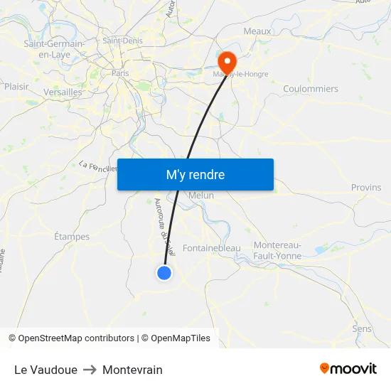 Le Vaudoue to Montevrain map