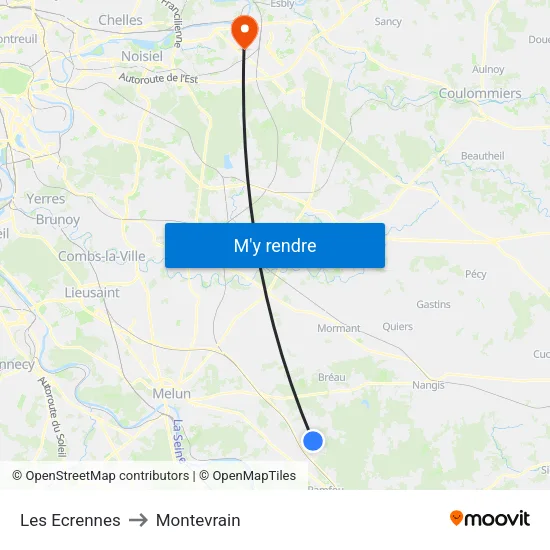 Les Ecrennes to Montevrain map