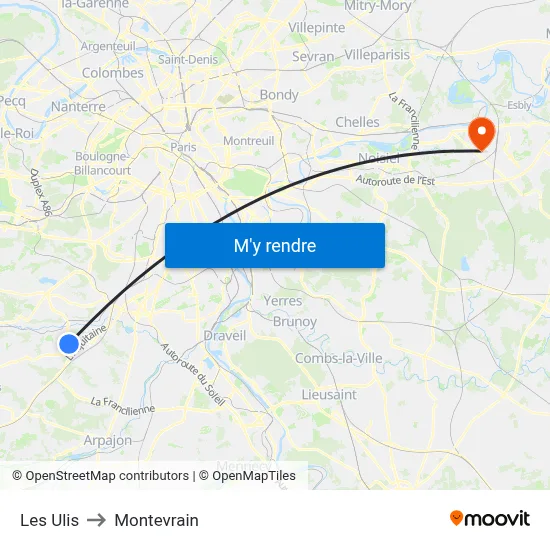 Les Ulis to Montevrain map