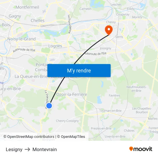 Lesigny to Montevrain map