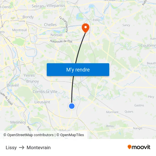 Lissy to Montevrain map