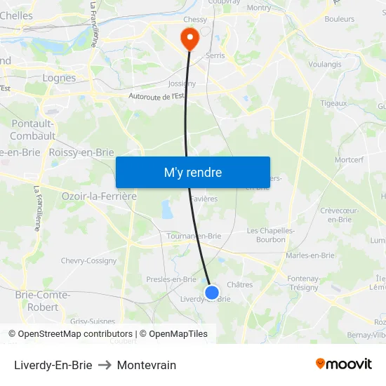 Liverdy-En-Brie to Montevrain map