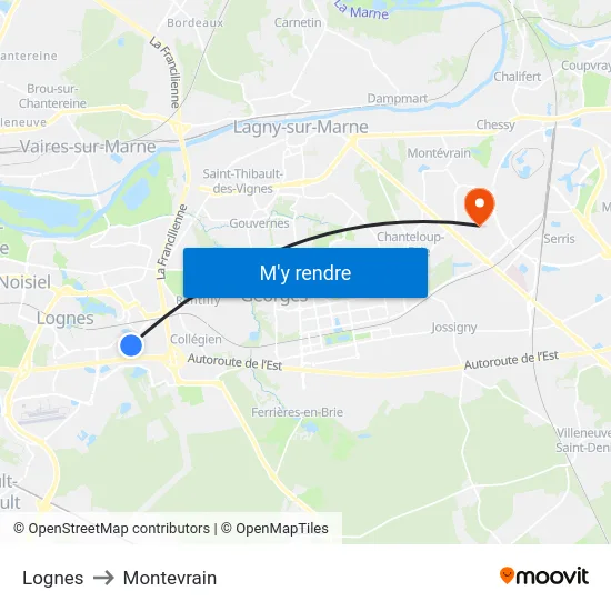 Lognes to Montevrain map