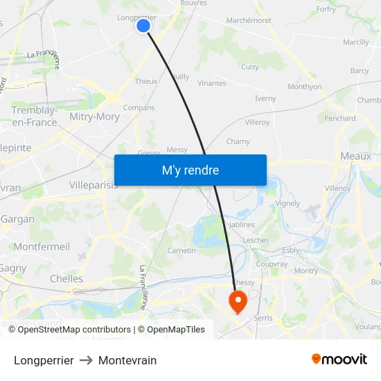 Longperrier to Montevrain map