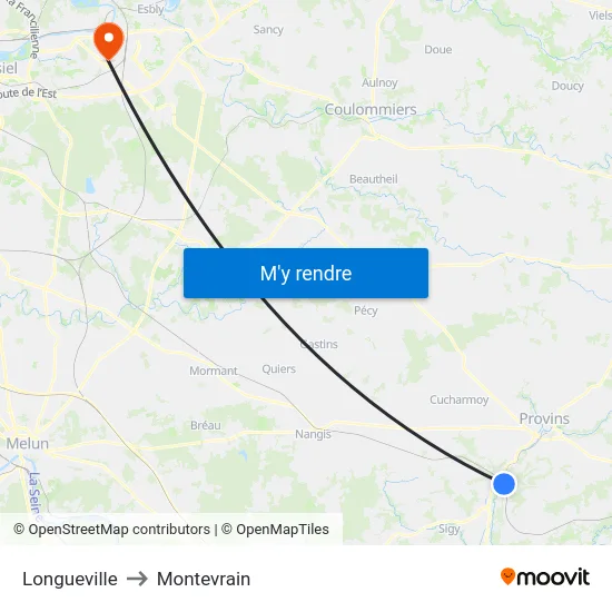 Longueville to Montevrain map