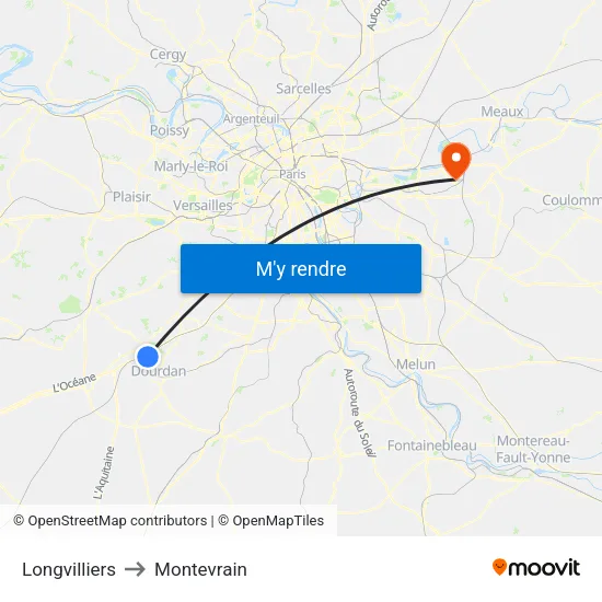 Longvilliers to Montevrain map
