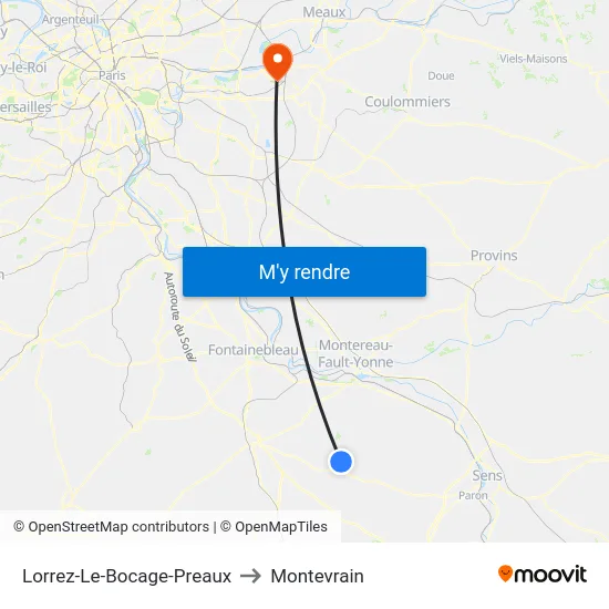 Lorrez-Le-Bocage-Preaux to Montevrain map