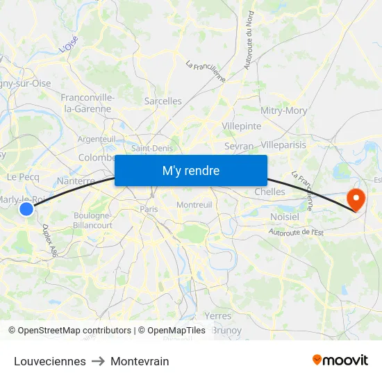 Louveciennes to Montevrain map