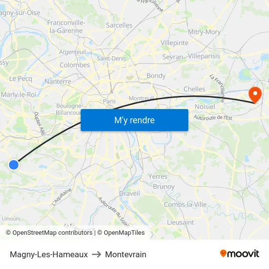 Magny-Les-Hameaux to Montevrain map