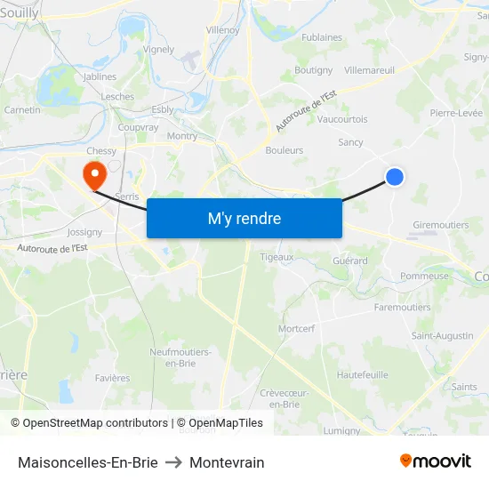 Maisoncelles-En-Brie to Montevrain map