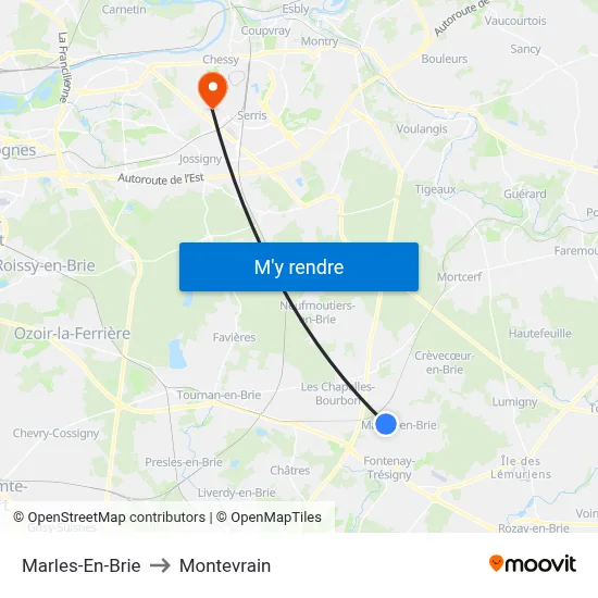 Marles-En-Brie to Montevrain map