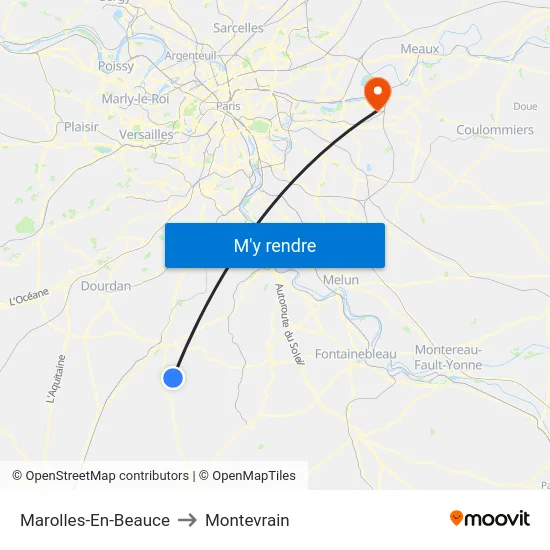 Marolles-En-Beauce to Montevrain map