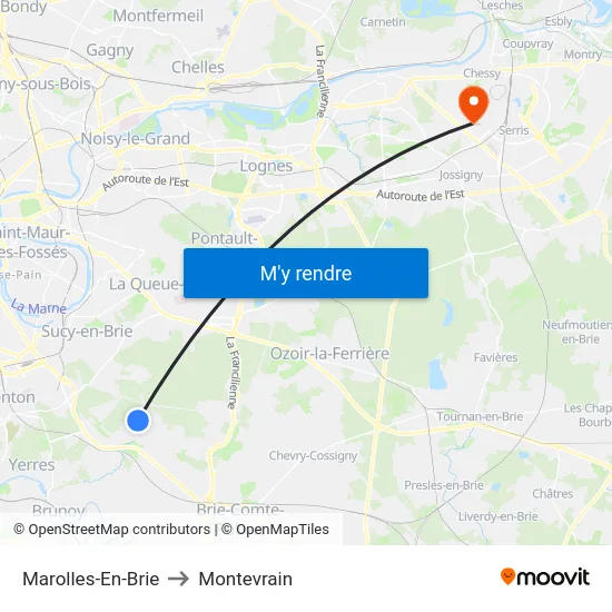 Marolles-En-Brie to Montevrain map