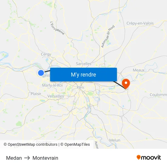 Medan to Montevrain map