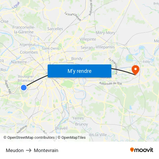 Meudon to Montevrain map