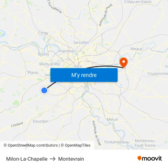 Milon-La-Chapelle to Montevrain map