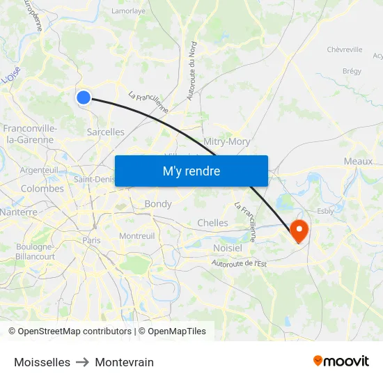 Moisselles to Montevrain map