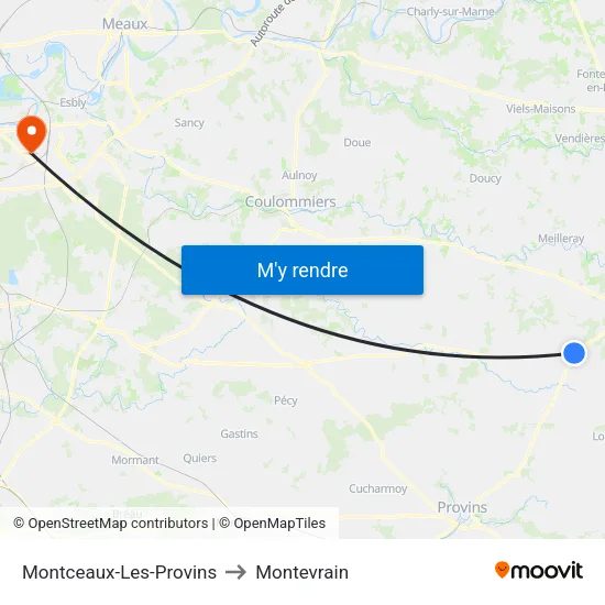 Montceaux-Les-Provins to Montevrain map