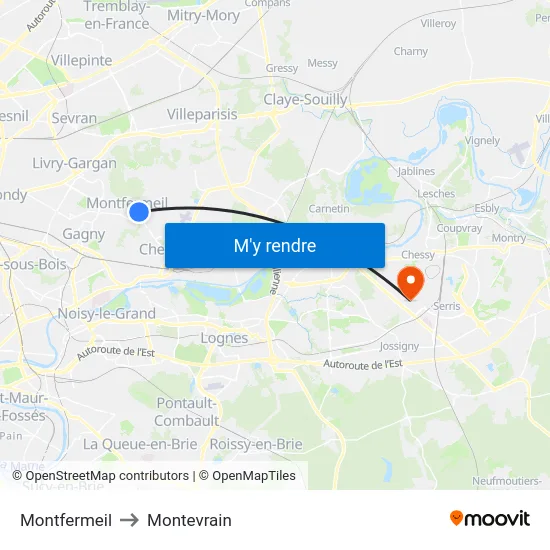 Montfermeil to Montevrain map