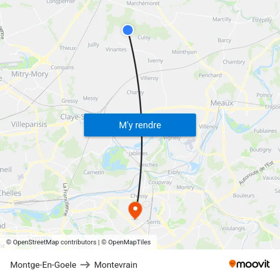 Montge-En-Goele to Montevrain map