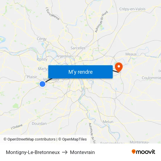 Montigny-Le-Bretonneux to Montevrain map